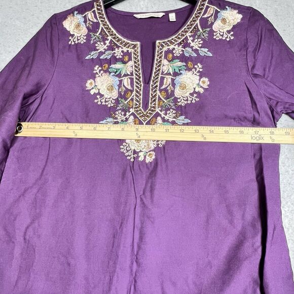 Soft Surroundings Top S Purple Tunic Embroidered Floral Metallic Beaded Boho - Picture 7 of 13